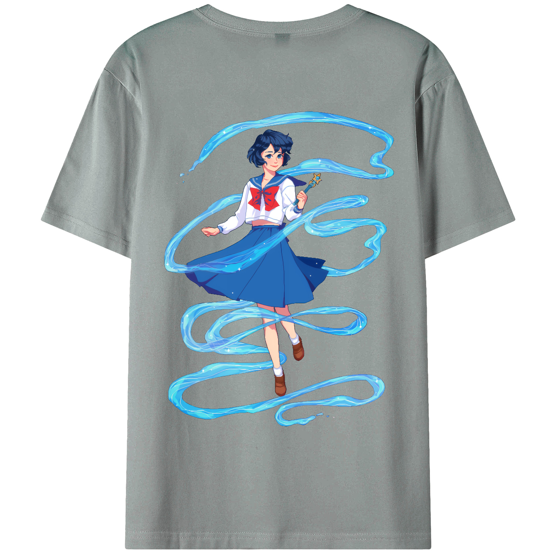 （画像用） 美少女戦士セーラームーン 水野 亜美 みずの あみ Sailor Moon Mizuno Ami 綿100％ メンズ半袖Tシャツ（バックプリント） 通気性